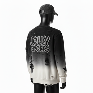 Sweat-shirt Premium 320GSM en coton doux délavé à l'acide, style délavé noir à blanc, logo personnalisé, sweat-shirt basique - Product Image 4