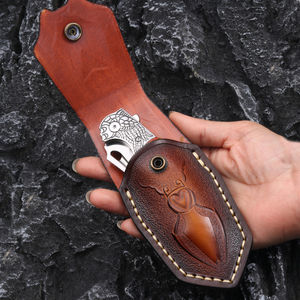 Gran oferta 2025, cuchillo plegable de acero inoxidable hecho a mano de primera calidad con mango de madera y Funda de cuero para acampar al aire libre - Product Image 5