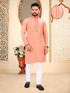 Standard Quality Traditional Indian Wear Long <b>Kurta</b> Pajama Made of Pure Cotton Fabric From Indian Supplier - Product Image 2