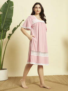 Chemise de nuit victorienne en dentelle 100% coton pour femmes, manches longues, longueur totale, tissu respirant, col rond, imprimé dégradé - Product Image 4