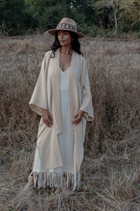 Kimono Boho Beige Vêtements Naturels avec Fermeture à Cordon Veste de Couverture Respirante pour les Cérémonies d'Hiver, d'Automne et de Printemps - Product Image 6