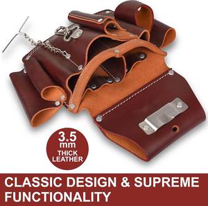 Hot Selling Heavy Duty Grain <b>Leather</b> Electrician <b>Tool</b> Pouch | 9-Pocket Belt Holster Tape Clip 3.6" Tunnel Loop OEM Customizable - Product Image 3