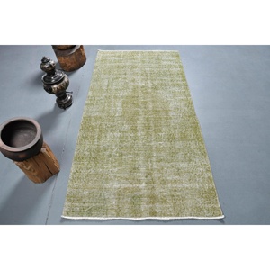 พรมตุรกีโบราณแบบทันสมัยดีไซน์เย็บปะติดปะต่อกันสีเขียว6.3ft x 3.2วัสดุขนสัตว์โพลีเอสเตอร์ทรงสี่เหลี่ยมผืนผ้าขนาดใหญ่สำหรับห้องนั่งเล่นห้องโถงน้ำยาง - Product Image 1