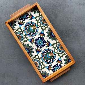 Ensemble de plateaux de service en bois vert faits à la main avec sous-verres assortis, imprimé éléphant royal, plat rectangulaire décoratif, table basse - Product Image 4