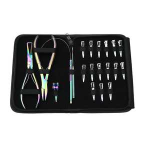 Hair Extension Tools Kit Rainbow Bead Removing & Closing <b>Pliers</b> Pulling Loop Tool Salon Hair Parting Ring & Sectioning Clips <b>Set</b> - Product Image 1