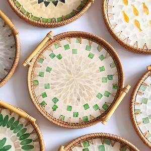 Bandeja de madreperla de ratán de alta calidad, ideal para banquetes de bodas, bandejas con incrustaciones de fregona - Product Image 6