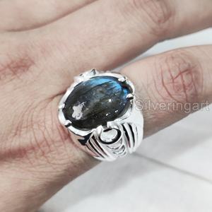 Anillo de piedra preciosa labradorita de fuego azul natural para hombre al por mayor, joyería de Navidad árabe, anillo de plata esterlina 925 - Product Image 5