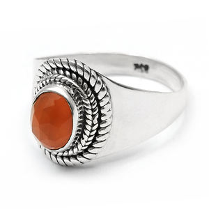 AAA + pierre précieuse de cornaline naturelle faite à la main de luxe 925 bagues de promesse en argent Sterling massif bijoux à la mode à la mode pour elle - Product Image 1