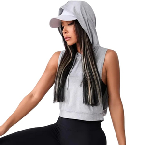 Wholesale Casual <b>Sleeveless</b> Women's Grey Dyed <b>Hoodie</b> & Sweatshirt - Product Image 2
