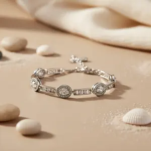 Women's Silver Beaded <b>Bracelet</b> with CZ Stones Trendy Daily Wear Religious Jewelry Main Material <b>Copper</b> Pearl Diamond Zircon - Product Image 1