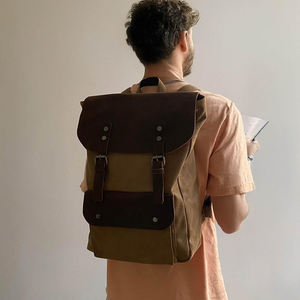 Sac à dos pour ordinateur portable en cuir et toile Crazy Horse avec étiquette nominative personnalisée LCB-0025B de voyage étanche - Product Image 4