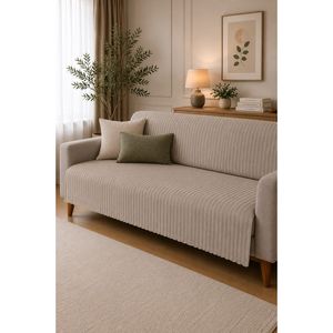 Beige Non-Slip Striped Polyester <b>Sofa</b> <b>Cover</b> Washable Three-<b>Seat</b> Living Room Furniture Protector - Product Image 1