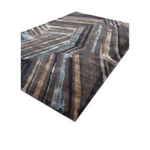 พรมทอมือลายพิมพ์นามธรรม Genesis Tra-13529 ทำจากขนสัตว์และใยวิสโคส สีเทาและสีดำ สำหรับใช้ในบ้าน - Product Image 2