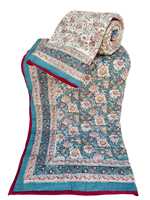 Selimut Katun Ramah Lingkungan Anti Alergi 300tc Cetak Blok India, Selimut Tempat Tidur Tunggal Bolak-Balik Buatan Tangan Motif Bunga