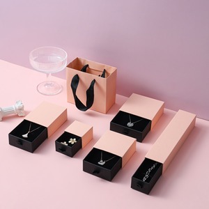 Pink Cardboard Jewelry Box Wholesale Sliding Drawer <b>Ring</b> Necklace <b>Storage</b> Packaging Box Ribbon Handle Bag Bulk - Product Image 1