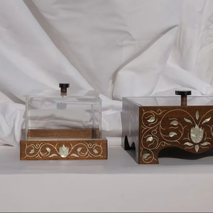Luxury Wood Treat Box with Handmade Mother of Pearl Lid Classic Lacquer Finish for Chocolates Dates and Sweets - Product Image 1