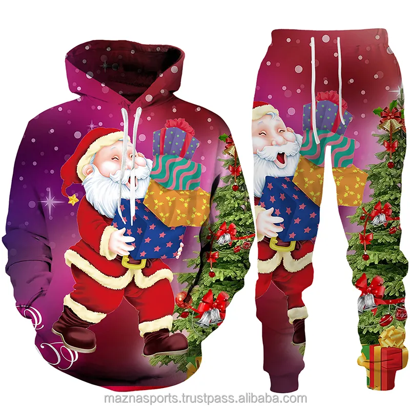 Professional Manufacturer Wholesale Custom Design Sublimation Tracksuit For Men / Christmas Santa Printed Sweat Suits