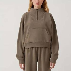 Sudadera de algodón personalizada para mujer 2023 OEM cuello redondo media cremallera pulóver con logotipo bordado colección de invierno de talla grande de otoño - Product Image 6