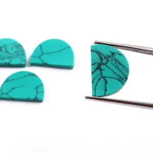 Cabujón plano en forma de D de turquesa azul sintético, joyas para fabricación de piedras turquesas DIY, proveedor de piedras preciosas, Gema turquesa de media luna