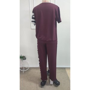 Ensemble deux pièces pour femme, chemisier à manches courtes et col rond à imprimé zèbre et pantalon, 34969 - Bourgogne - Product Image 6