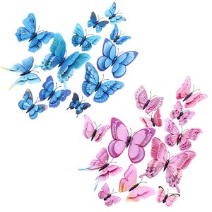 Autocollants muraux 3D papillon Art Déco CHOOWIN, réutilisables, imperméables, décoration de <span class=keywords><strong>chambre</strong></span> à coucher pour mariage et fête (rose + bleu) - Product Image 1