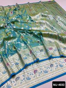 Vêtement traditionnel indien Saree en soie Banarasi doux fantaisie avec tissage Zari Meenakari Saree de mariage avec pièce de chemisier de tissage - Product Image 3