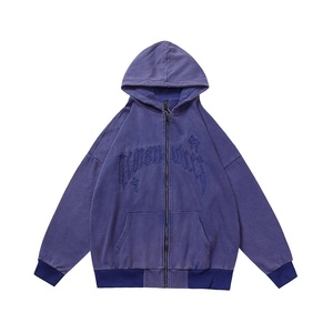 Personalización Algodón Recortado Parche desgastado Aplique-Sudadera con capucha bordada Vintage personalizado Oversize Acid-Sun Fade-Wash Hoodies - Product Image 2