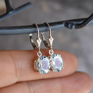 Pendientes Largos de Plata de Ley 925 con Aguamarina Natural Ovalada, Joyería con Piedras Preciosas, en Caja de Regalo, Elegantes para Mujer - Product Image 3