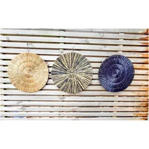 Ethical and Artistic: Set of 3 Sustainable Handcrafted Round Wall Hanging House Decor Items with Rustic Style, Made in Vietnam