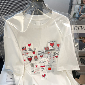 เสื้อยืดเข้ารูปแขนยาวสำหรับผู้หญิง,เสื้อยืดคอกลมแขนสั้นสไตล์แท็กด้านหน้าสีล้วน - Product Image 2