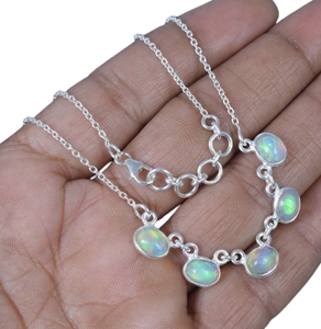 Indian Best Jewelry Ethiopian Opal 925 Sterling Silver Gemstone Chain <b>Necklace</b> <b>October</b> <b>Birthstone</b> Natural Stone Gift for Her - Product Image 1