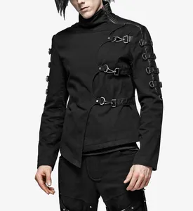 Men Cotton Twill Punk Coat Chains Buckles Punk Gothic Straight Jacket Coat Costumes Customized Gothic Coats Men