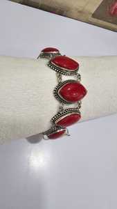 Pulsera de cuentas finas de estilo bohemio Retro personalizada de calidad AAA para mujer, Coral rojo, latón de ley, Plata alemana americana - Product Image 3