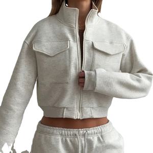 Custom Winter Acid Wash <b>Zip</b>-<b>Up</b> Front Logo Women's High Quality Fleece Cotton Eco-Friendly Breathable <b>Crop</b> Top Hoodie Sweatshirt - Product Image 1