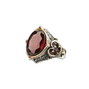 Red Elaborated Men Ring Traditional Motif Turkish 925 Silver Turkish Wholesale Silver Jewelry Turkish Handmade Ring