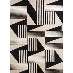 Tapis en laine et viscose tufté à la main à motif géométrique Tra-14827 gris et noir 'Pathways' pour usage domestique - Product Image 1