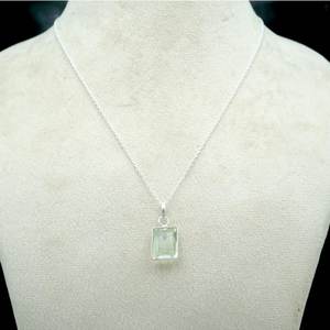 สร้อยคอพลอยอเมทิสต์สีเขียวเงินสเตอร์ลิง925เพชรพลอยเหลี่ยมพร้อมของขวัญแต่งงานทองคำสำหรับเธอ - Product Image 2