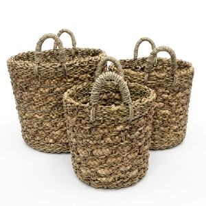 Juego de Cestas de Almacenamiento de Jacinto de Agua y Hierba Marina Tejidas a Mano con Textura Trenzada y Asa en Forma de Arco, Decoración para Macetas y Jardineras, Arte Puro - Product Image 1