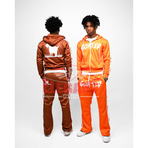 ชุดวอร์มมีซิปโพลีเอสเตอร์สำหรับผู้ชายโลโก้ตามสั่งชุดเสื้อแจ็กเก็ตด้านข้างมีฮู้ดลายทางด้านข้างกางเกงเรียกเหงื่อสำหรับฤดูหนาวพิมพ์สกรีนแบบปัก - Product Image 6