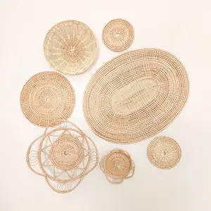 Natural Jungle Round Wood Rattan wall Hanging Decor bohemian Living Room Interior Home Decorations western decor bohemian style