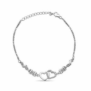 Zarkan 925 <b>Silver</b> Classic Link Heart Charm <b>Bracelet</b> Trendy Number Shaped <b>Cuff</b> for Wedding or Party - Product Image 1