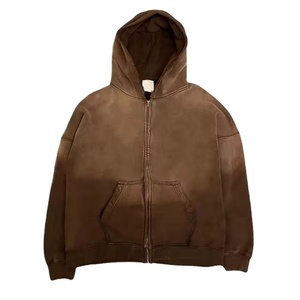 Sudadera con capucha de algodón 100% de alta calidad personalizada con cremallera de doble capa lavado con ácido y bolsillos desgastados bordados - Product Image 3