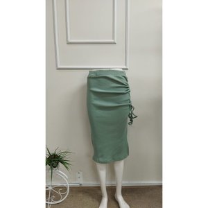 Jane's Women's <b>Elastic</b> Waist Side Ruched Lace-Up Detail Ribbed Knit Midi <b>Skirt</b> - Comfortable & Stylish Everyday Wear - Product Image 4