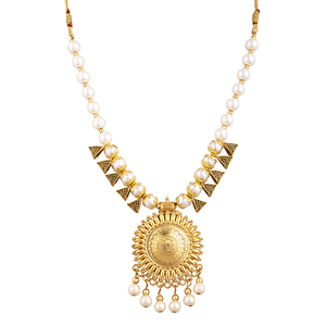 Diseño de Sol Redondo Dorado Oxidado Off-White con Perla para Joyería de Boda - Product Image 5