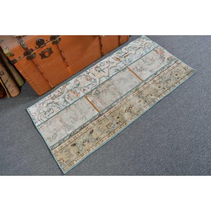 Alfombra Vintage de 2.1x4.1 pies, Alfombra Turca, Alfombra de Lana con Diseño Floral Azul - Product Image 1