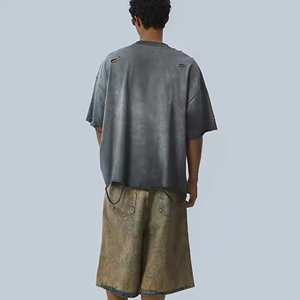 T-shirt rétro surdimensionné personnalisé pour hommes t-shirt vintage en détresse déchiré t-shirts vierges 300 grammes - Product Image 2