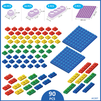 90 pièces de blocs empilables en PP de qualité alimentaire de 3,5 cm pour enfants, ensemble de plaques de base, jouet de construction éducatif, mélange de 3 formes de briques, mélange de 4 couleurs