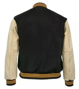 2025 Premium Men's Bomber Letterman Chaquetas de cuero de vaca de lana larga con estilo abotonado y bolsillo decorativo - Product Image 2