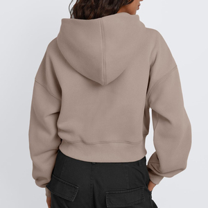 Sudadera con capucha de lana recortada con hombros caídos para mujer, venta al por mayor, logotipo estampado personalizado, Sudadera con capucha corta ligera y transpirable para mujer - Product Image 2