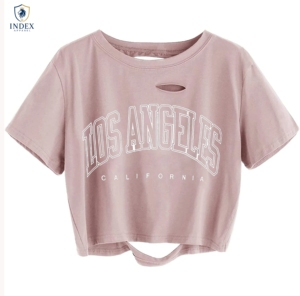 INDEX APPAREL Women's Pink Crop <b>Top</b> Short Sleeve O-Neck Los Angeles Print Casual T-Shirt Spring Summer Wear - Product Image 1